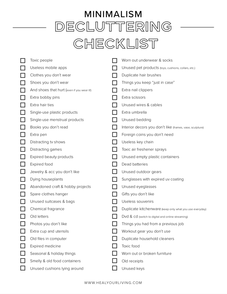 Decluttering Checklist for Minimalism — Heal Your Living | Minimalist