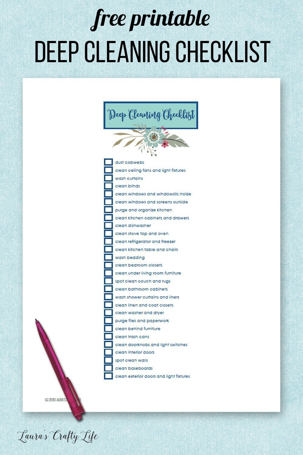 Day 31: Printable Deep Cleaning List