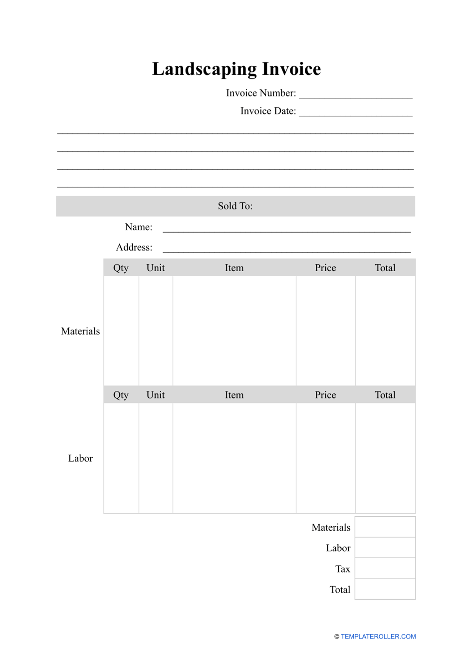 Landscaping Invoice Template Download Printable PDF | Templateroller