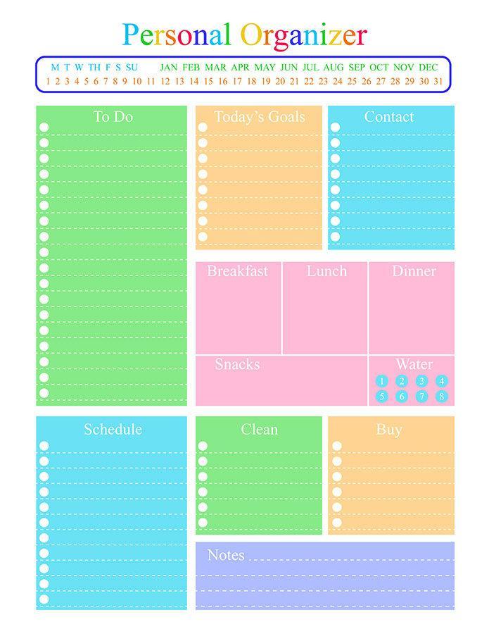 Personal Organizer Daily Planner Printable | The Digital Download Shop