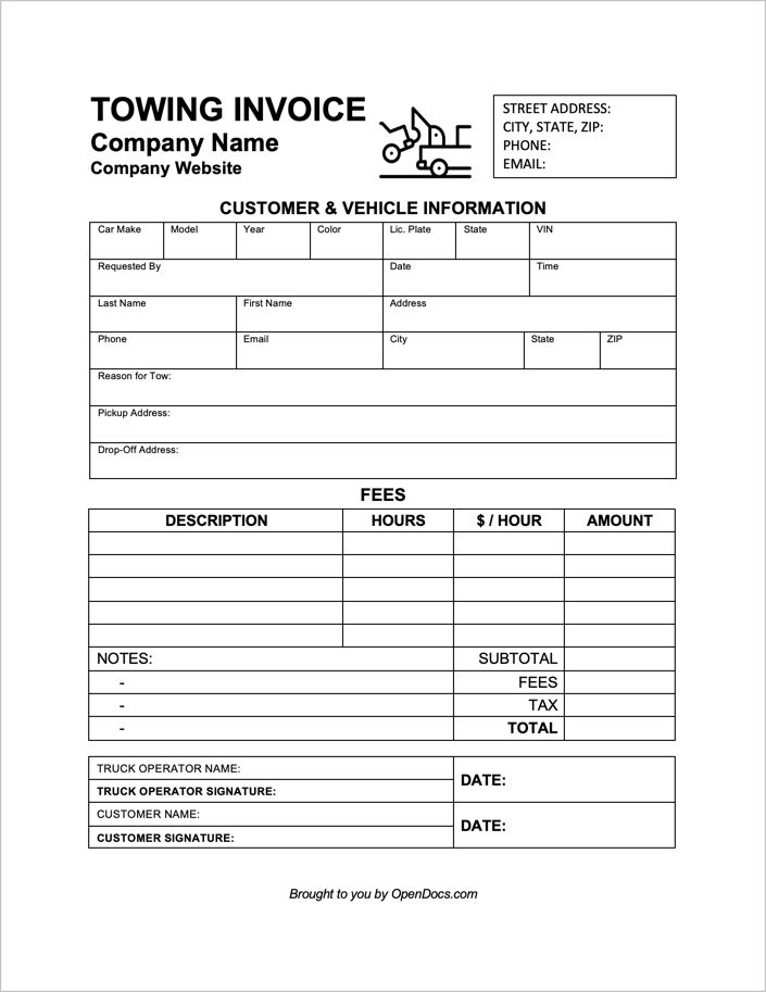 Towing Invoice Template | Invoice template, Business letter template