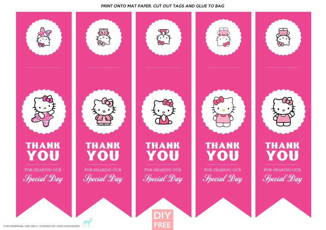 DIY FREE Hello Kitty Gift Bag Tags - JustLoveDesign | Hello kitty