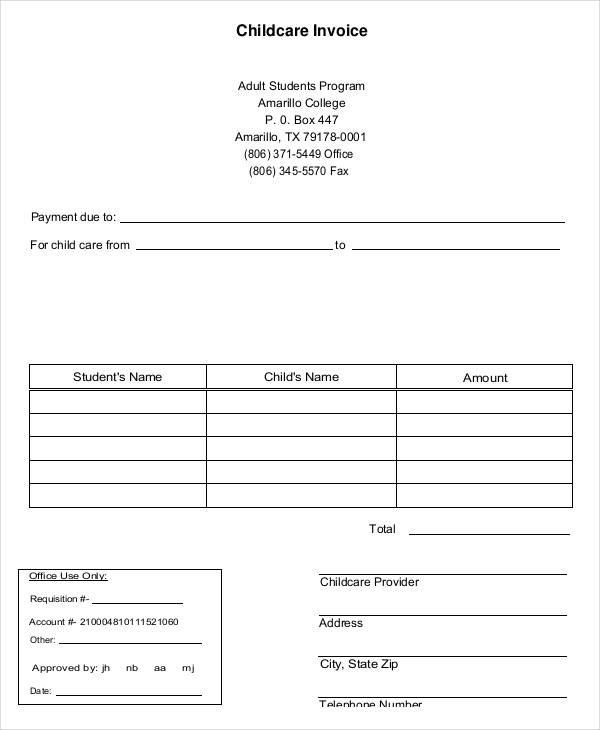 Daycare Invoice Sample | Master of Template Document
