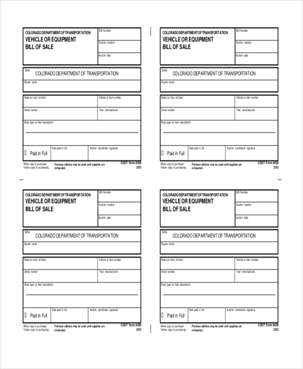 FREE 10+ Sample Printable Bill of Sale Forms in PDF | MS Word