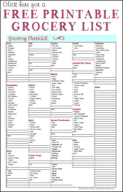 Best Free Printable Grocery List Templates