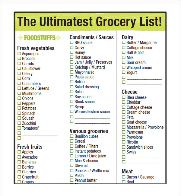 10 Free Printable Grocery List Templates | Sample Templates