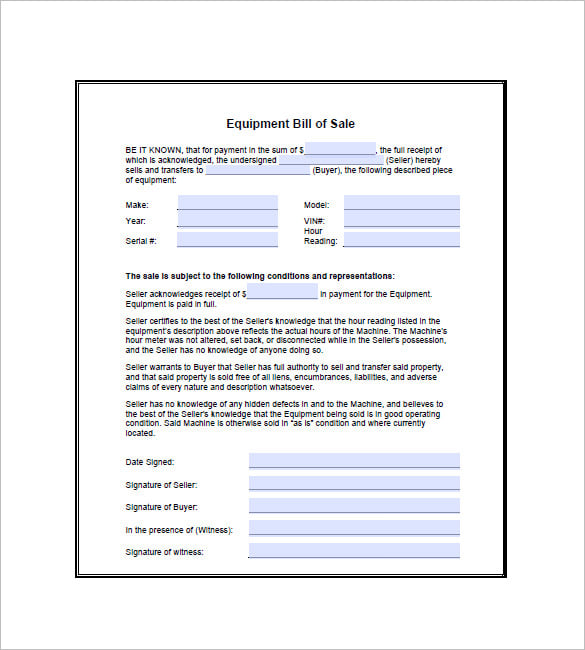 Equipment Bill of Sale - 6+ Free Sample, Example, Format Download!