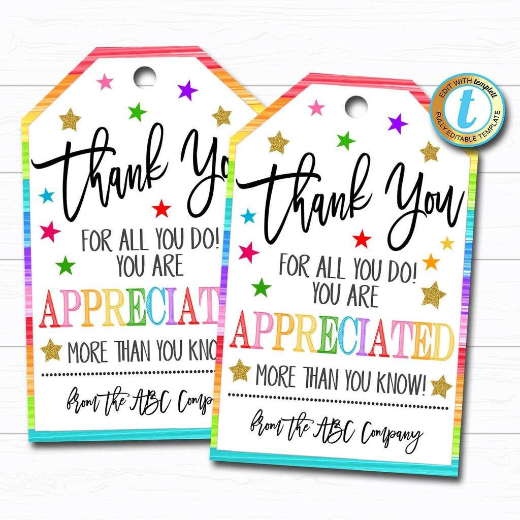 Thank You Gift Tags - Teacher Staff Employee Nurse Volunteer Staff