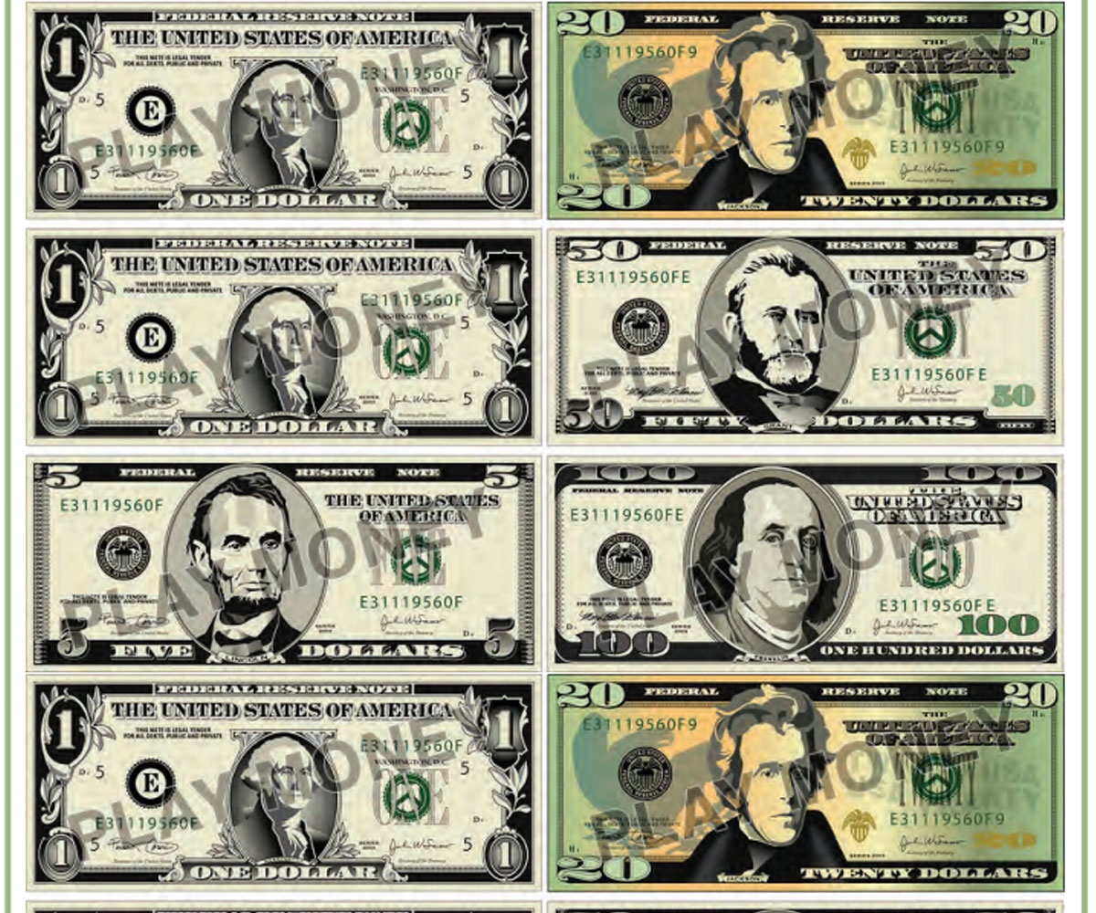 Image of Free Printable Play Dollar Bills - Free Printable A To Z