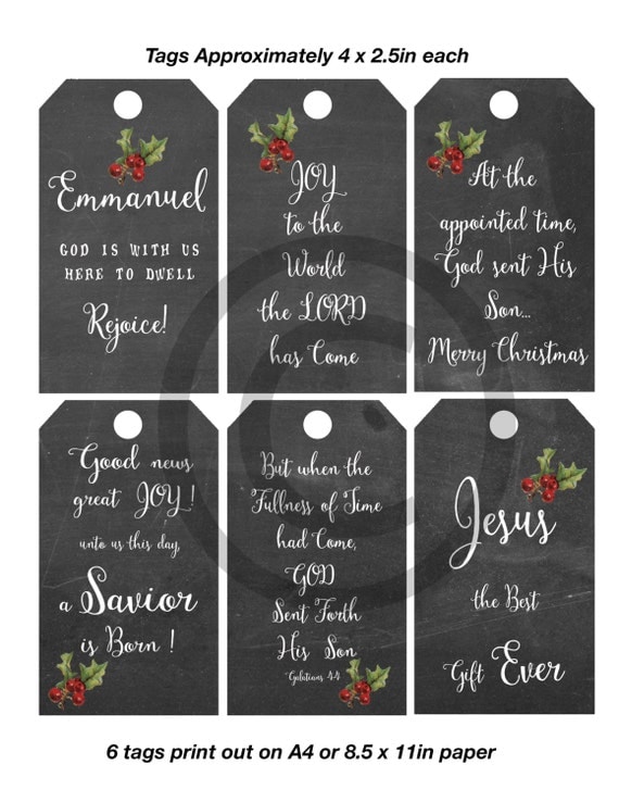 Christmas Tag Printable Christian Religious Tags. Chalkboard