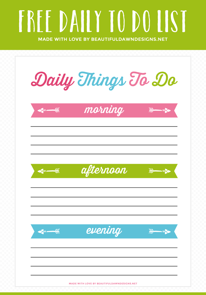 Daily To Do List Printable for Free - Beautiful Dawn Designs