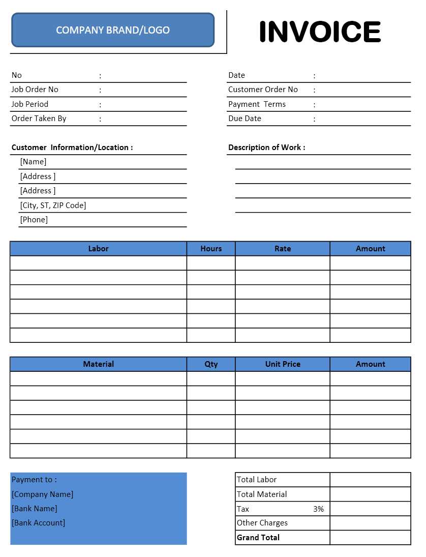 Plumbing Invoice Template » EXCELTEMPLATES.org