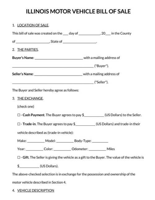 Free Illinois Vehicle Bill of Sale Forms (Legal Guide) - PDF