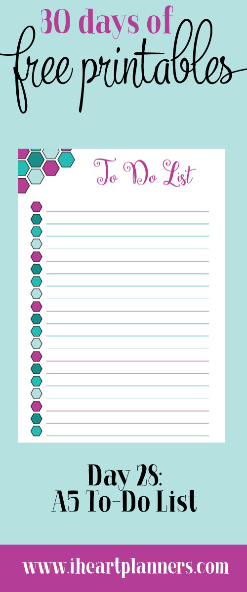 Day 28: A5 To-Do List - I Heart Planners