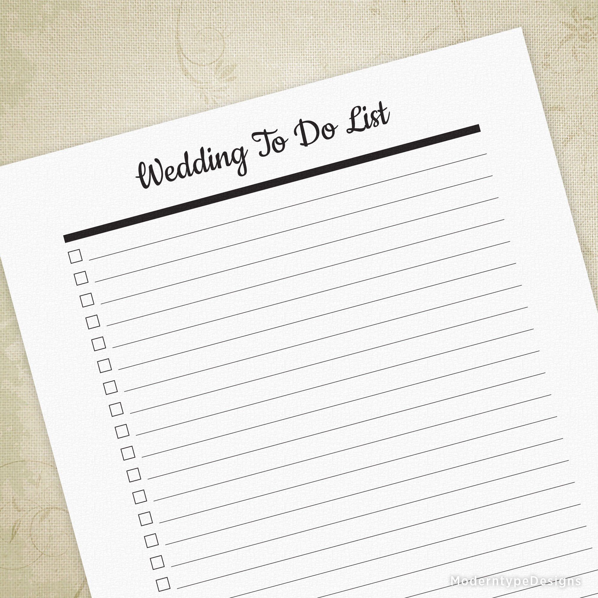 Wedding To Do List Printable, Bride Checklist Form, Wedding Agenda