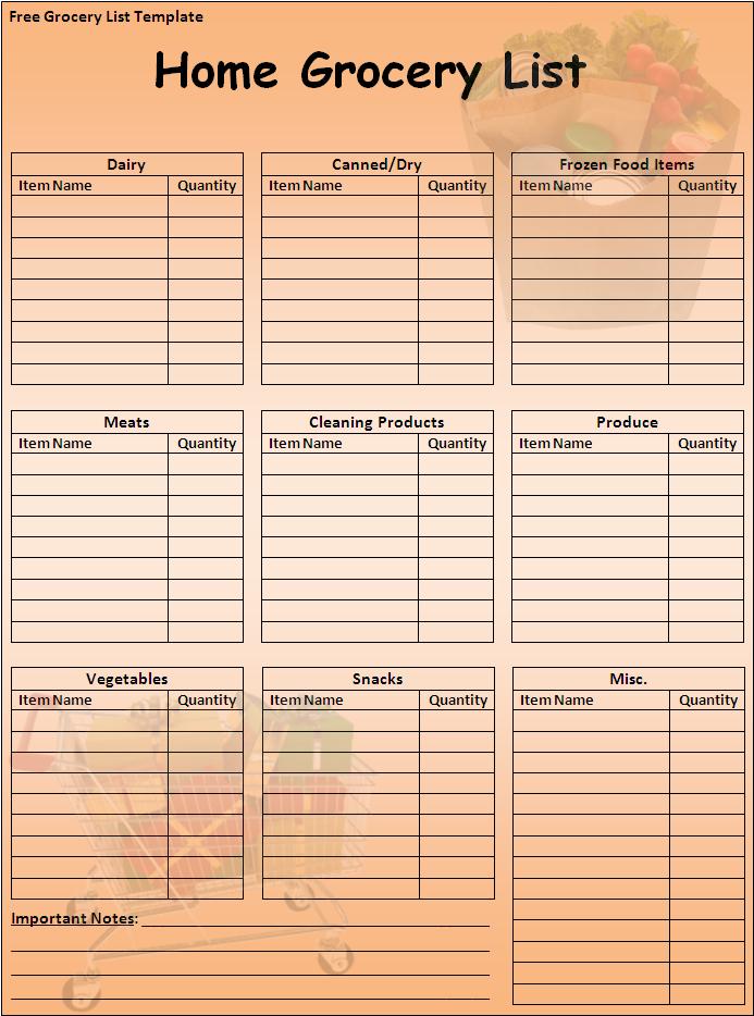 monthly Grocery List | Free Word Templates