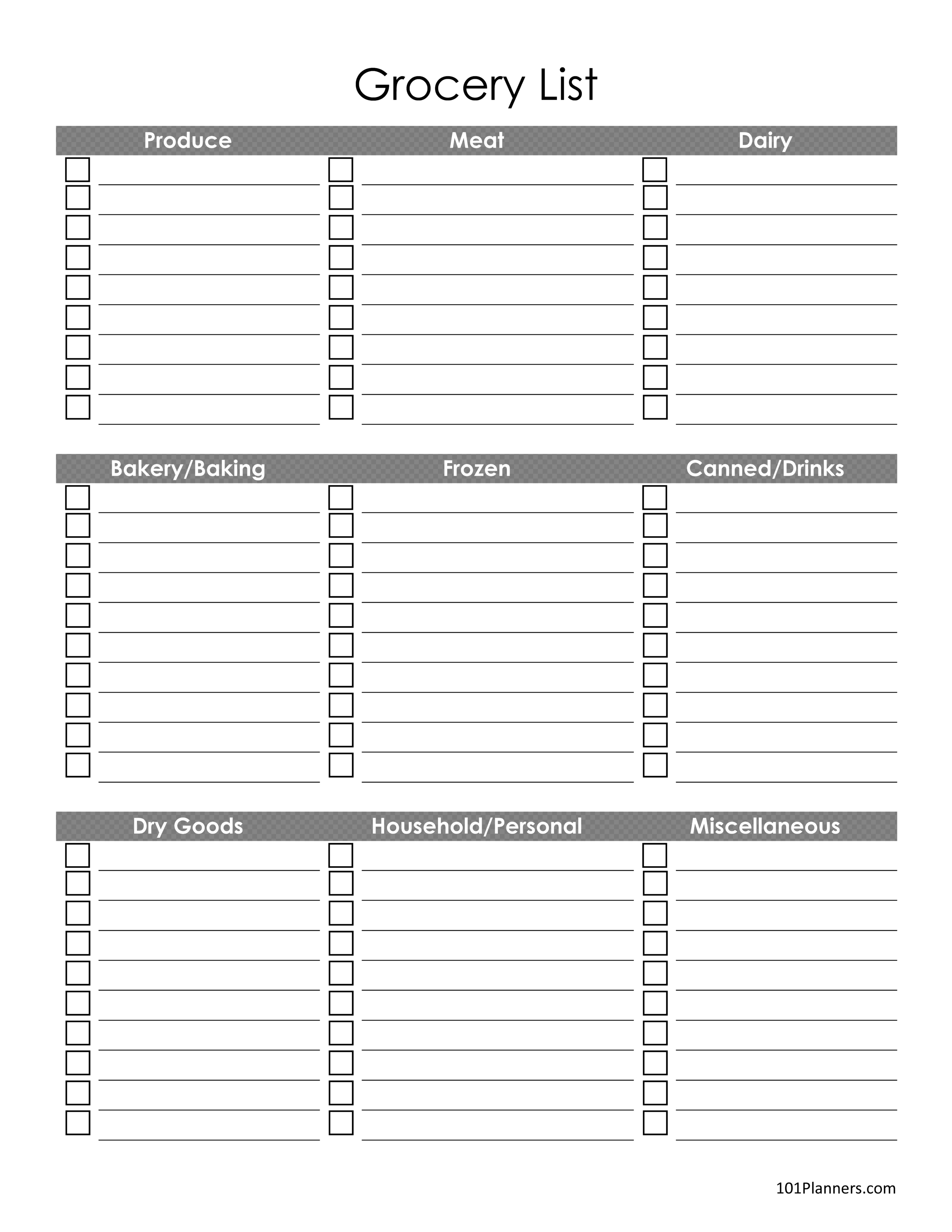 Free Printable Blank Grocery List Pdf - grocery shopping list template