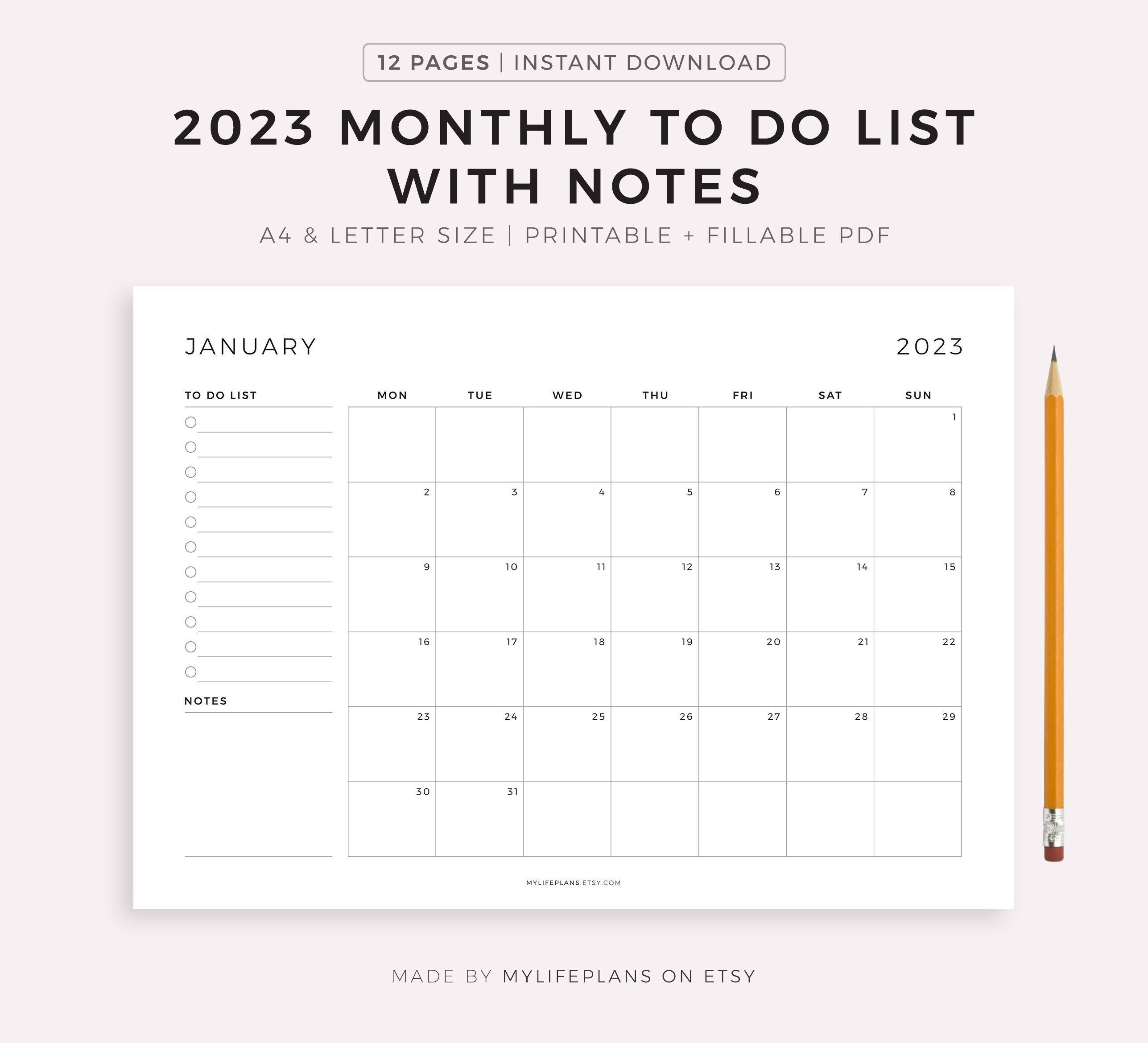 2023 Dated Monthly to Do List Planner Printable & Fillable - Etsy in
