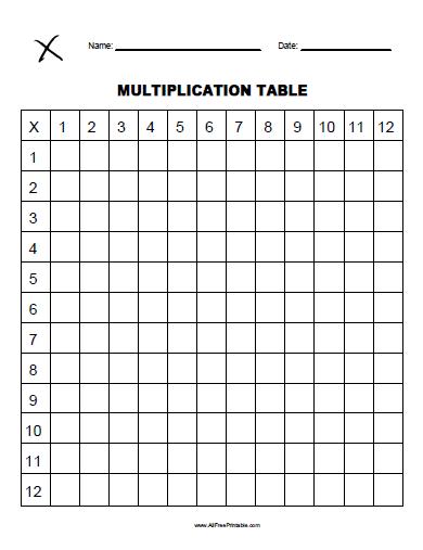 Blank Multiplication Table | Free Printable