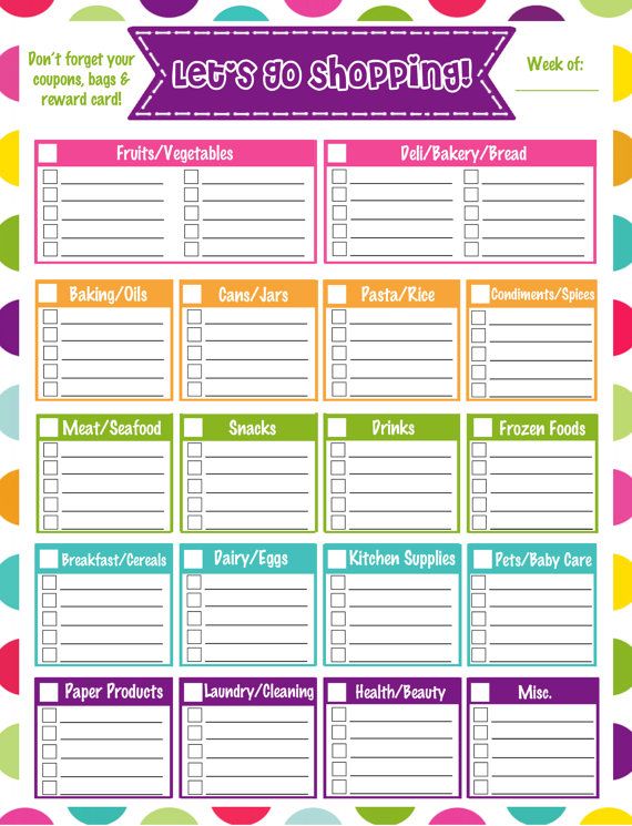 Printable Grocery List for Erin Condren/Plum Paper planners | Planner