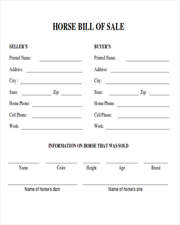 FREE 9+ Horse Bill of Sale Templates in MS Word | PDF