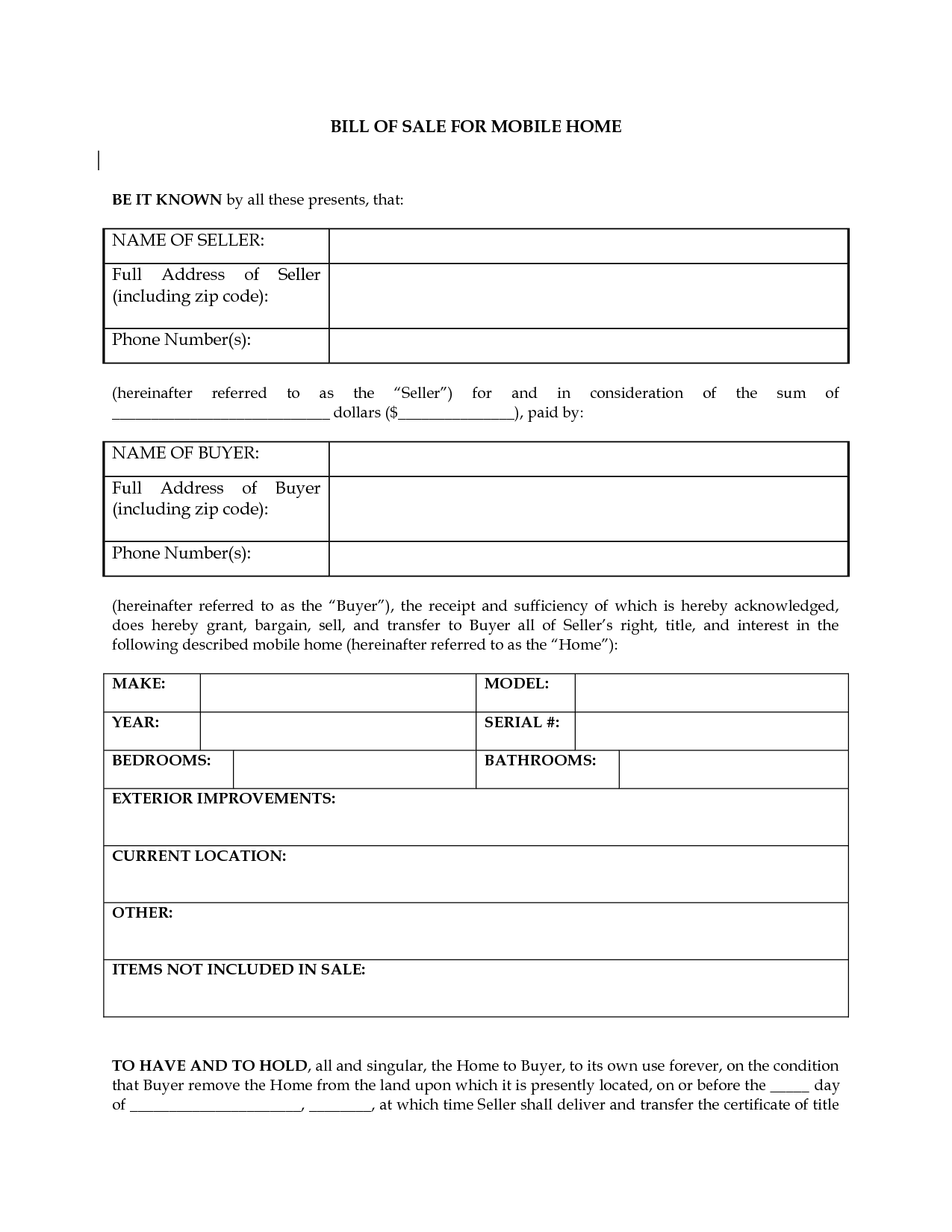 Printable Sample Bill of sale camper Form | Bill of sale template, Free