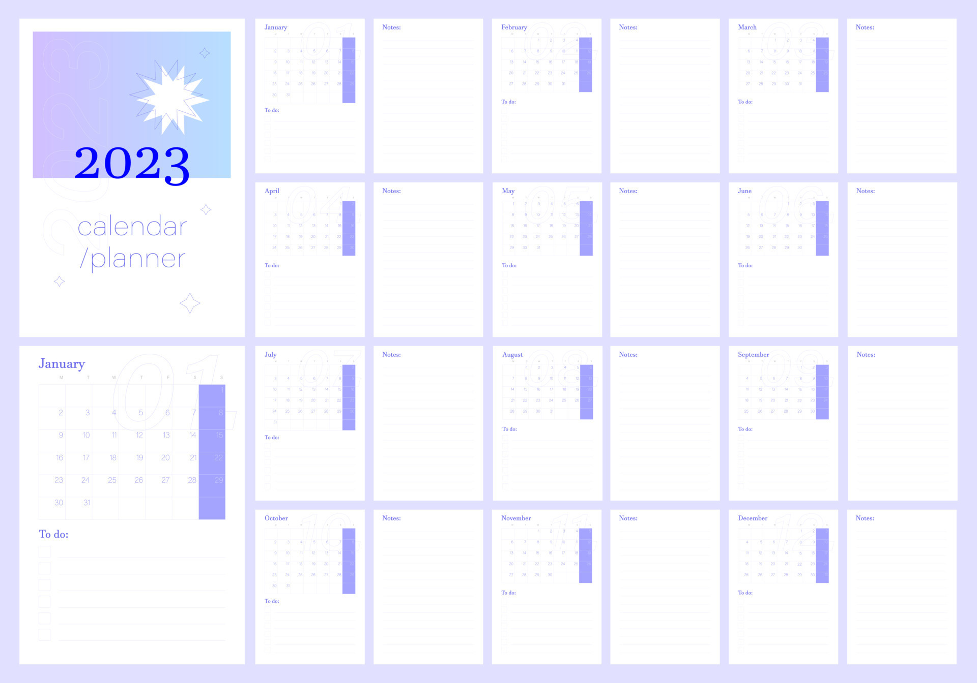 2023 calendar planner. Daily, weekly, monthly planner template