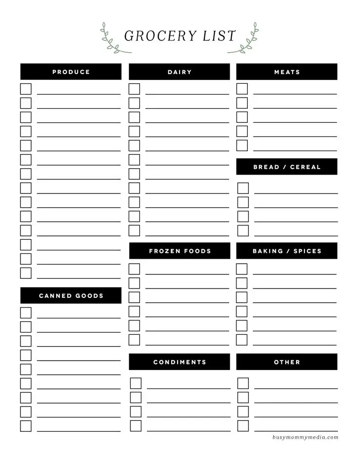 28 Free Printable Grocery List Templates - Kitty Baby Love