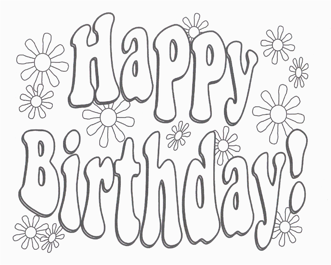 Black and White Birthday Cards Printable Happy Birthday Coloring Pages