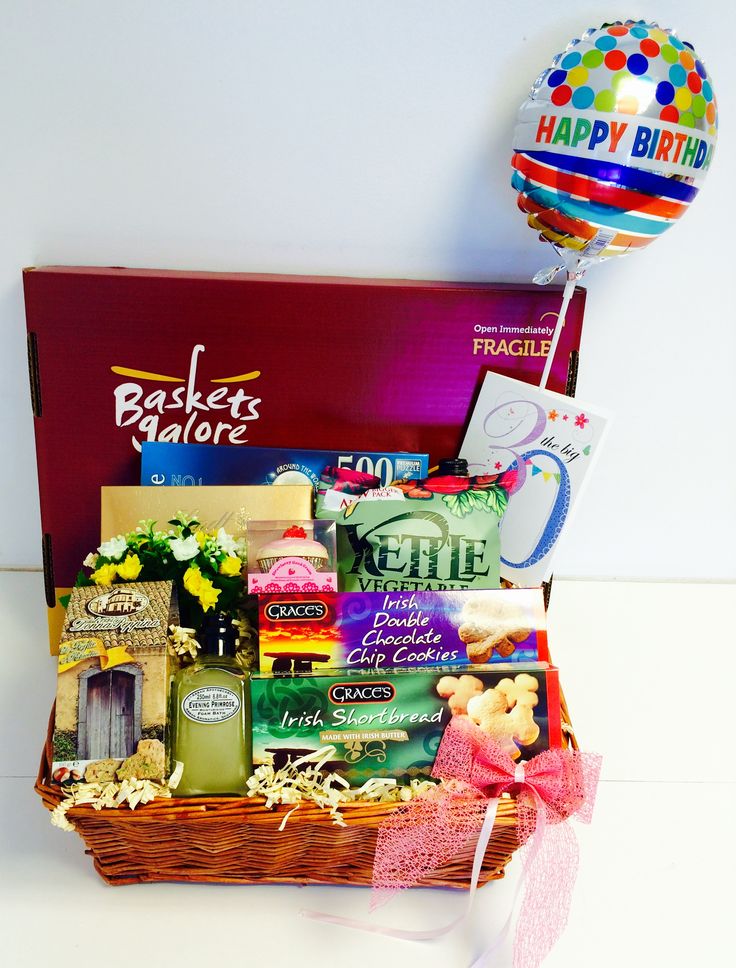 30th Birthday Gift Basket For Her with a birthday balloon, selection of