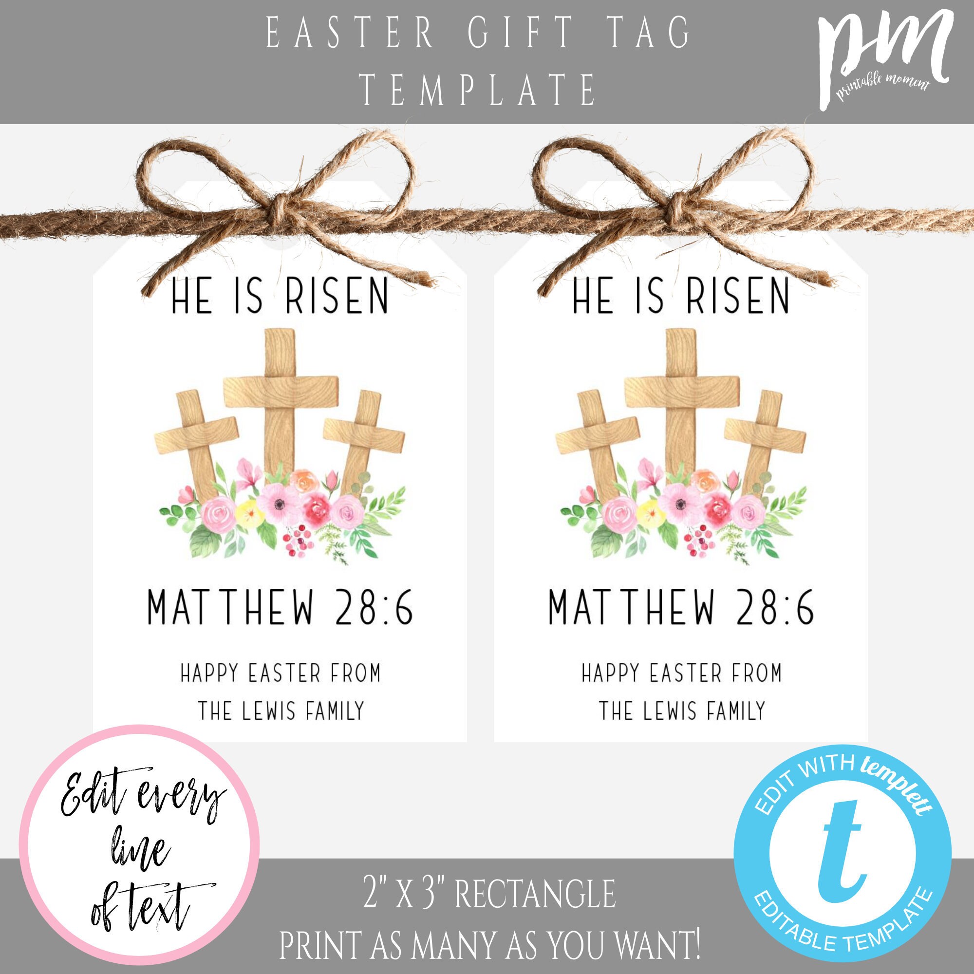 He is Risen Easter Tag Template Christian Church Tag