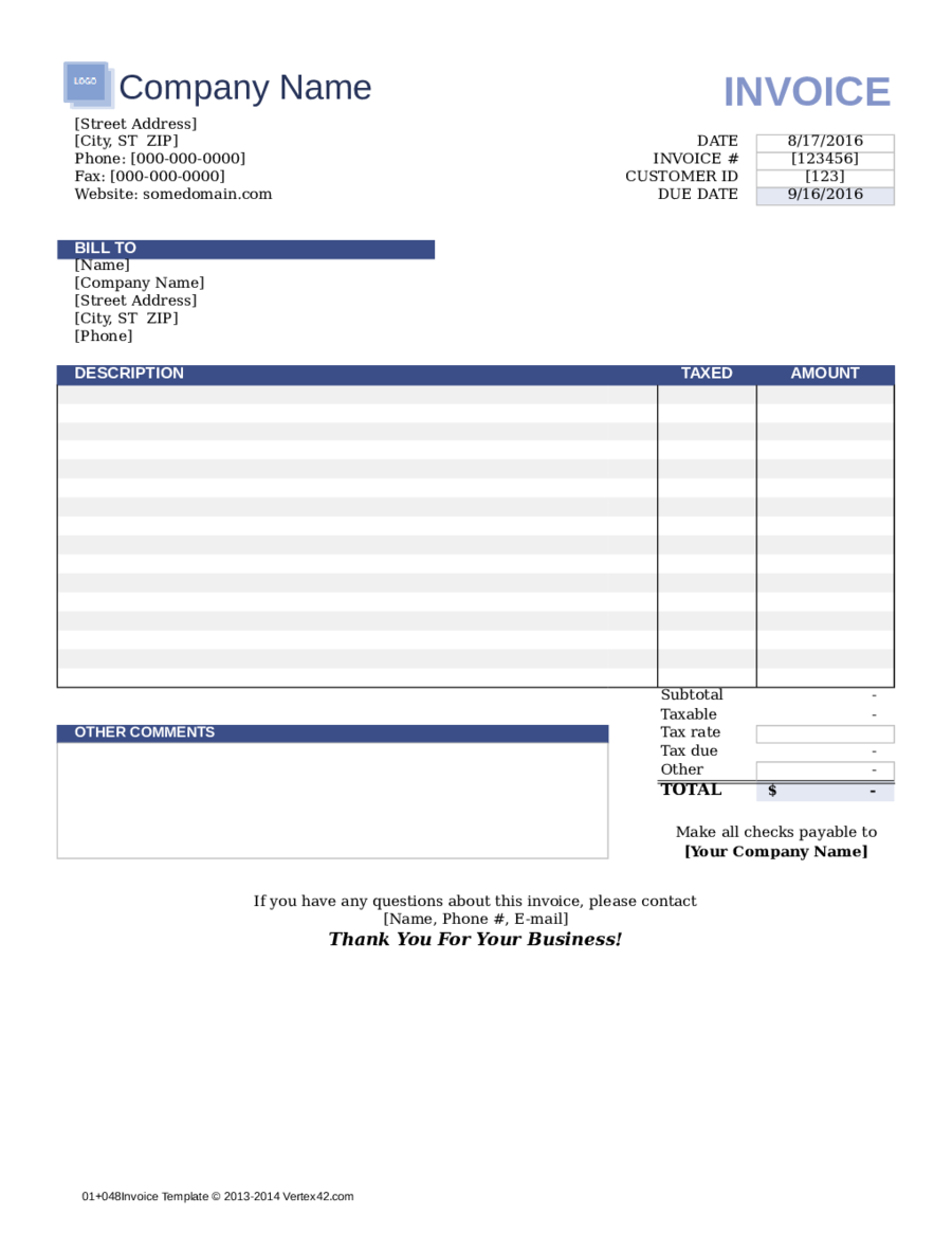 Editable Invoice ~ Excel Templates