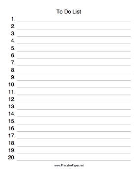 This printable to do list with numbers for 20 tasks will aid in getting