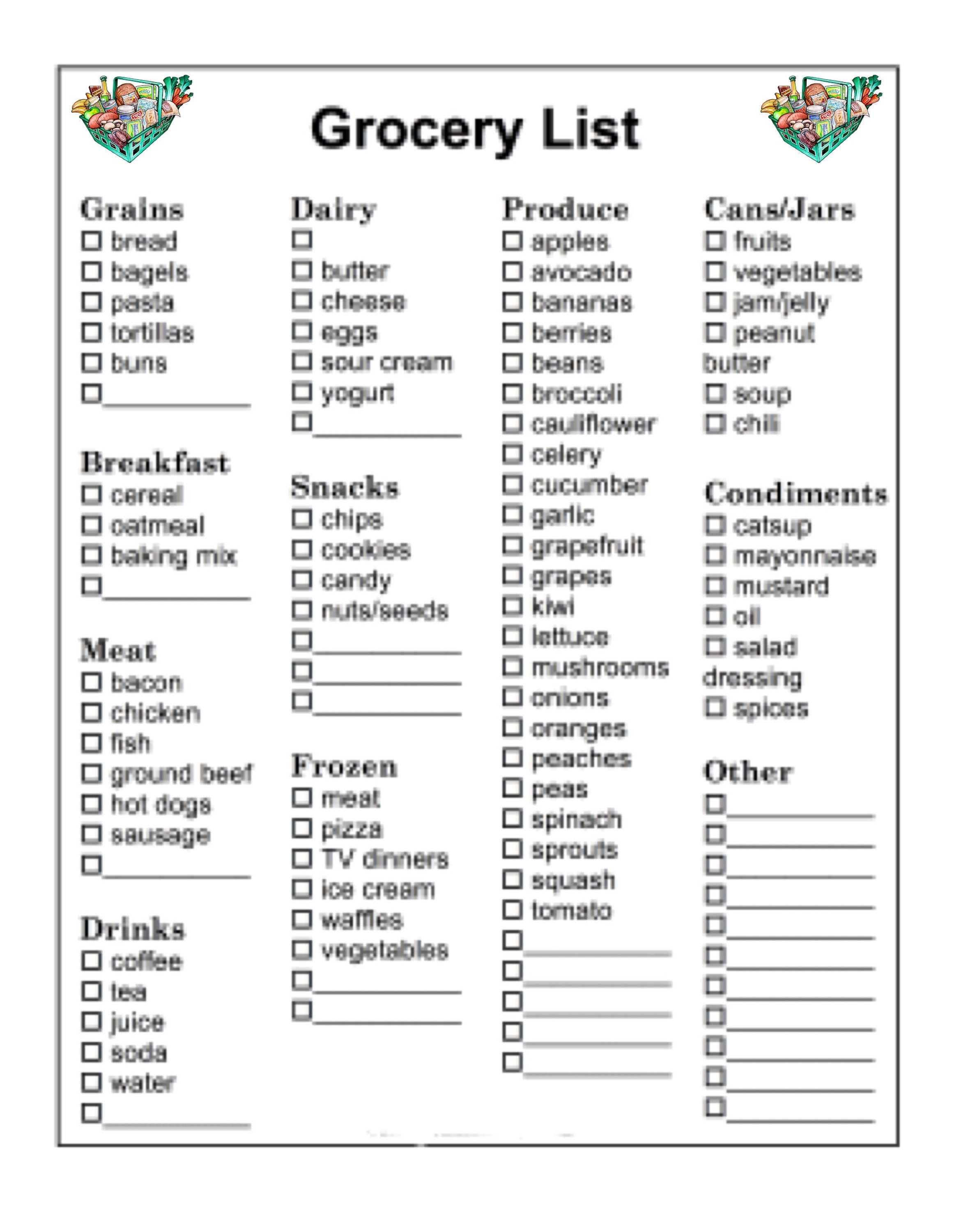 Large-print Basic Grocery List - Etsy