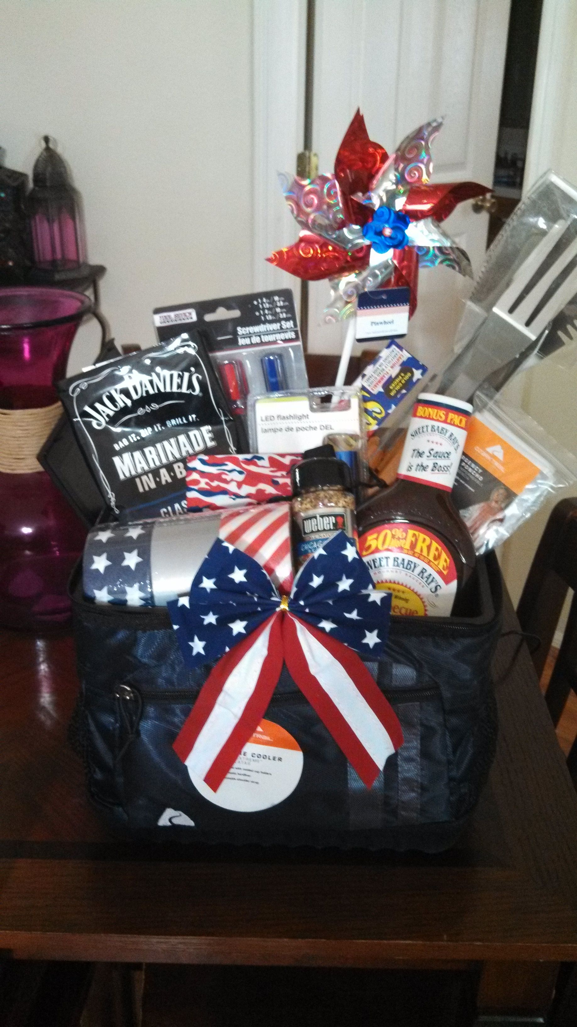 4th of July gift cooler under $30.00 | Fundraiser baskets, Themed gift