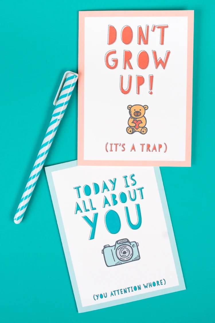 Free Funny Printable Birthday Cards for Adults - Eight Designs!