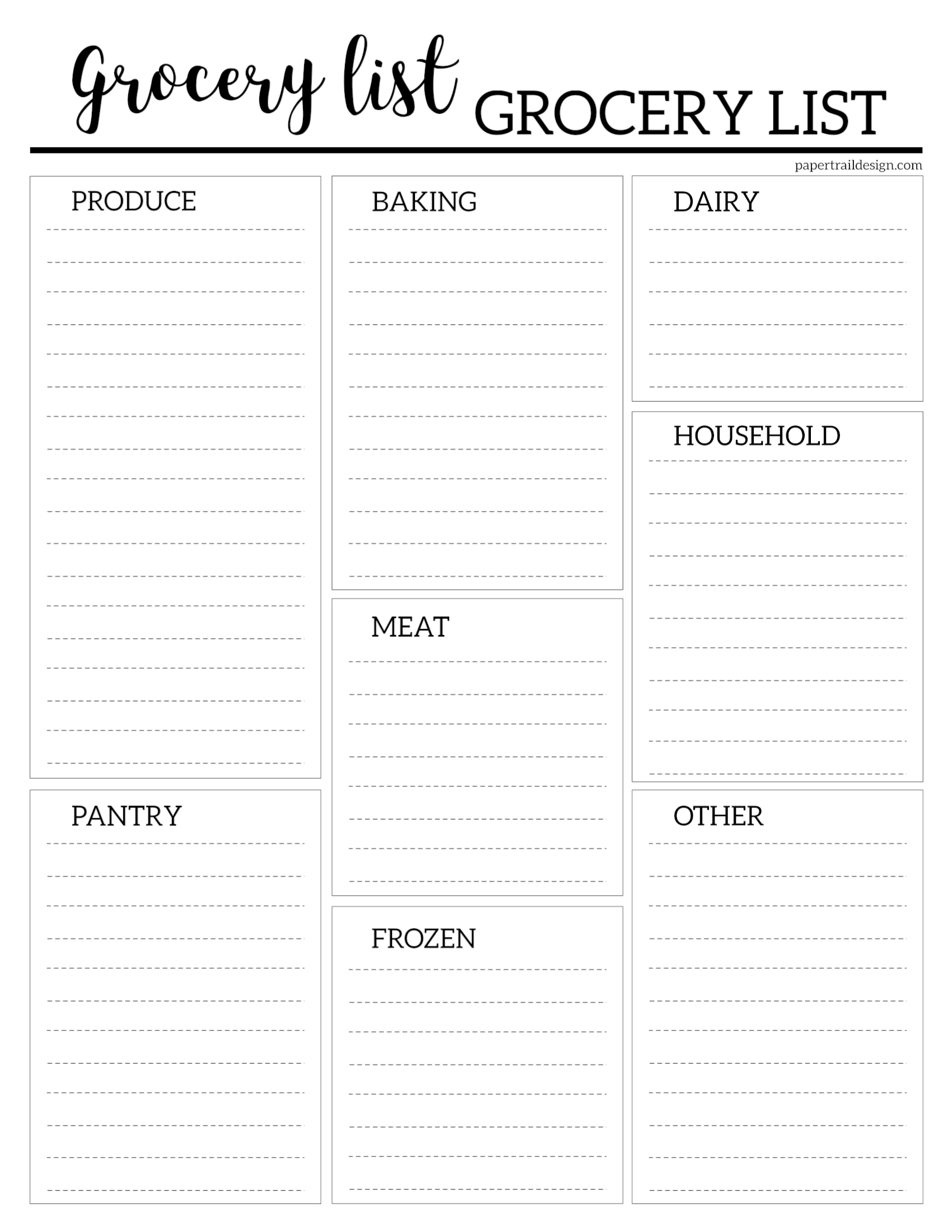 Free Grocery List Printable - Paper Trail Design