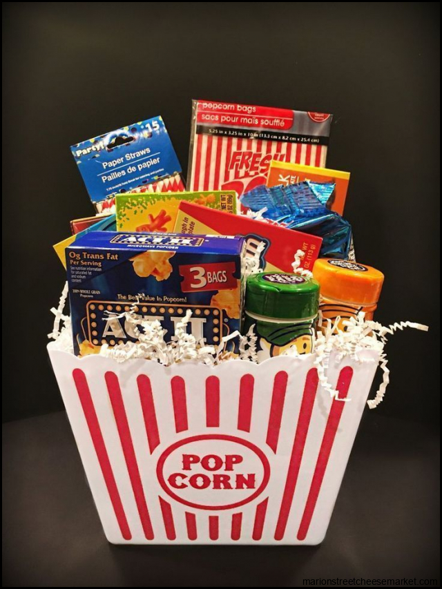 A movie night gift basket bringing you all the best parts about going ...