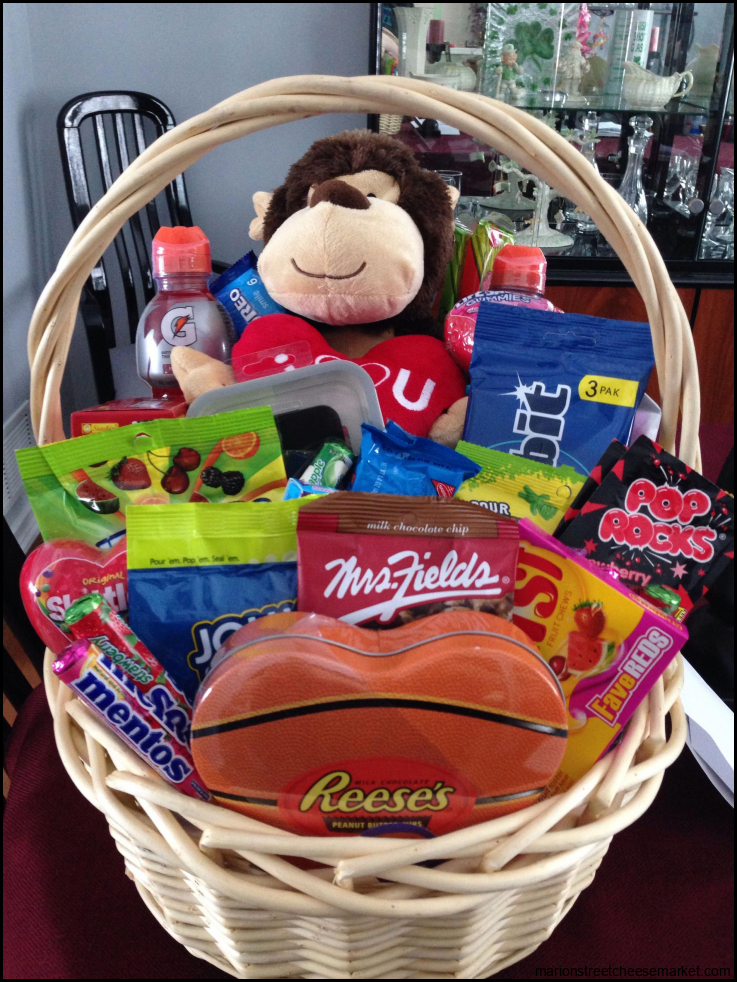 Basket I made my boyfriend for Valentines Day with candy, s ...