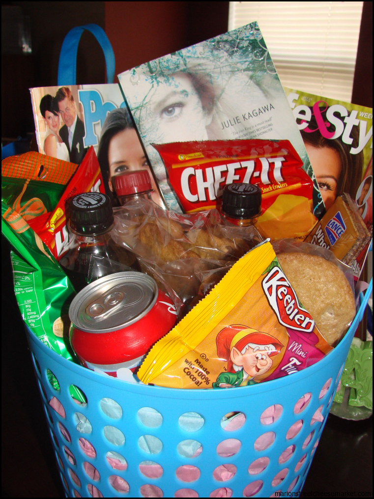 Basket of goodies made for my sister in law and brother while they were ...