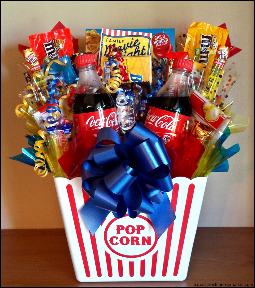Family movie night basket candy bouquet | Homemade gift baskets, Movie ...