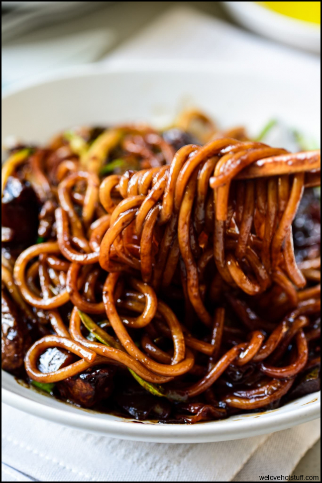 Jajangmyeon (Noodles in Black Bean Sauce) - Korean Bapsang | Black bean ...