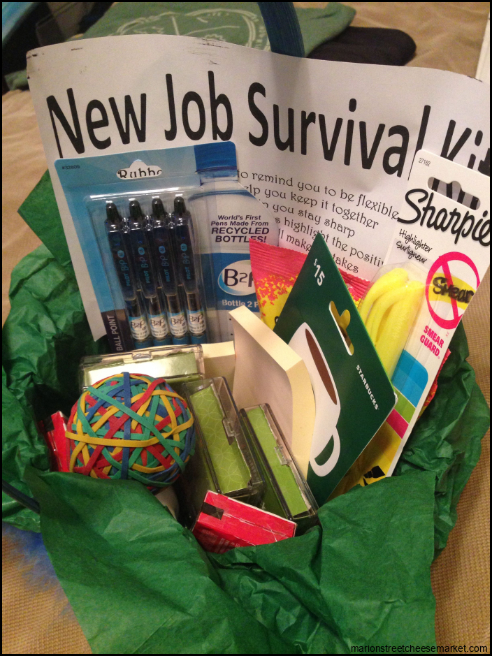 New job survival basket | New job survival kit, Job promotion gifts ...
