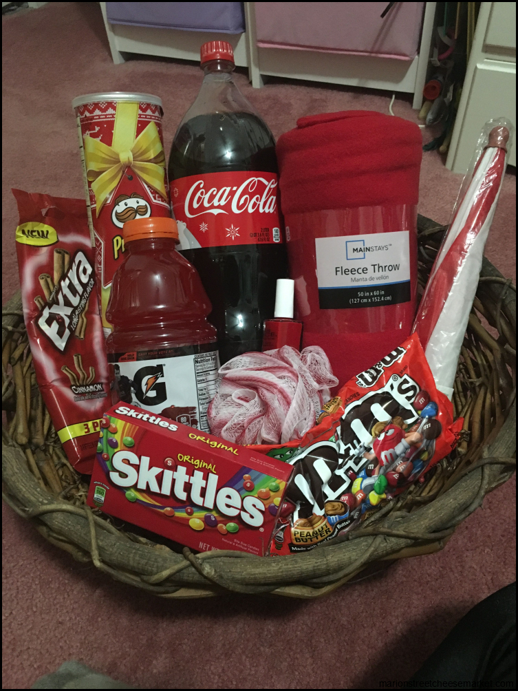 Red color gift basket | Mother's day gift baskets, Valentine gift ...