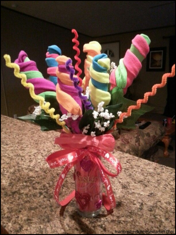 Sock bouquet | Crafts, Gift baskets, Birthday candles