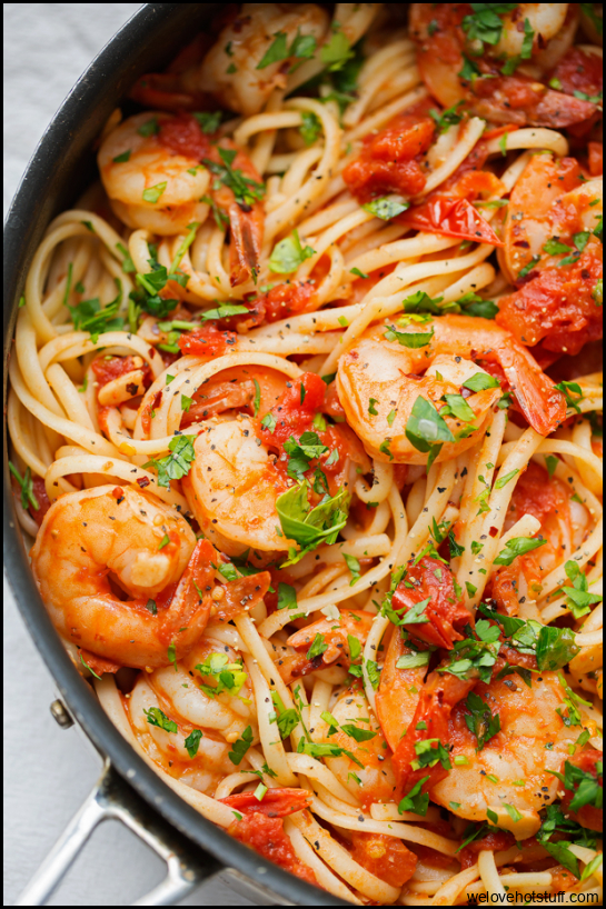 Spicy Shrimp Pasta with Tomatoes and Garlic Recipe | Little Spice Jar